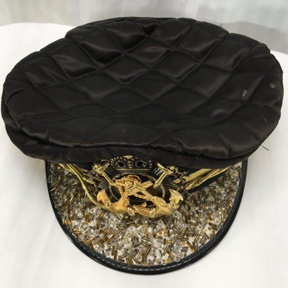 Black Hooray Henri Captain Cap with Navy Designs